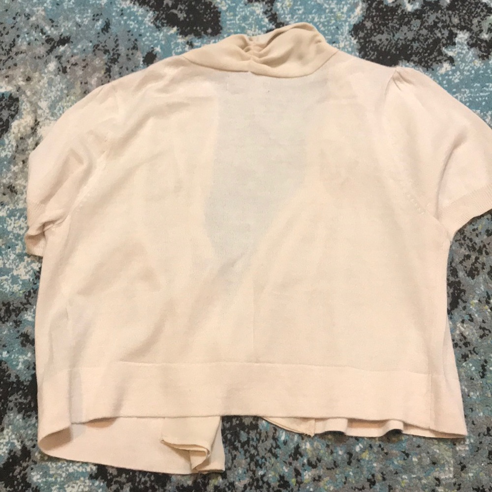 The Limited Cream Short Sleeve Shrug with Draped Scarf and Bead Accents - Picture 7 of 14